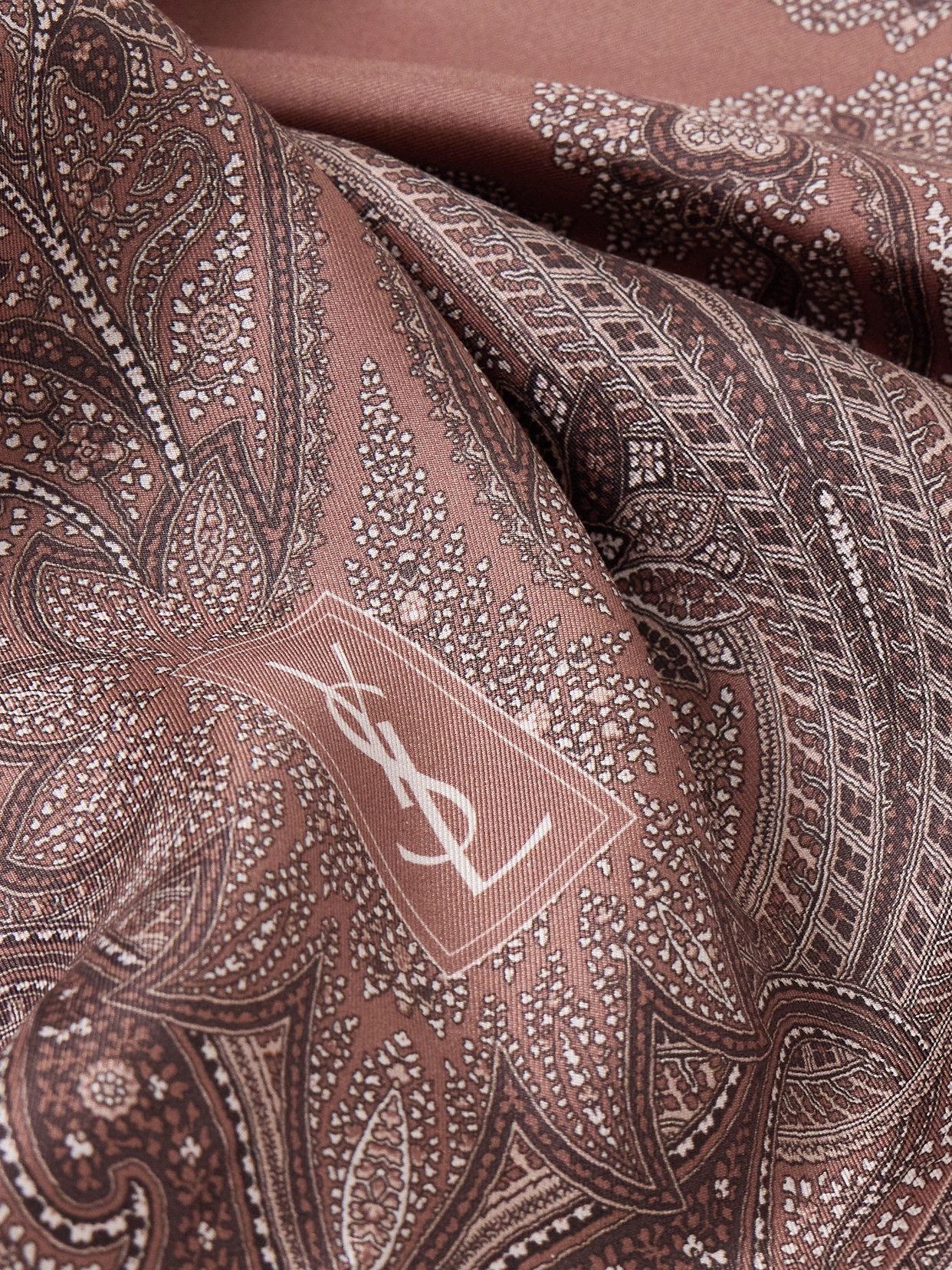 Saint Laurent Paisley-print Silk Scarf In Brown