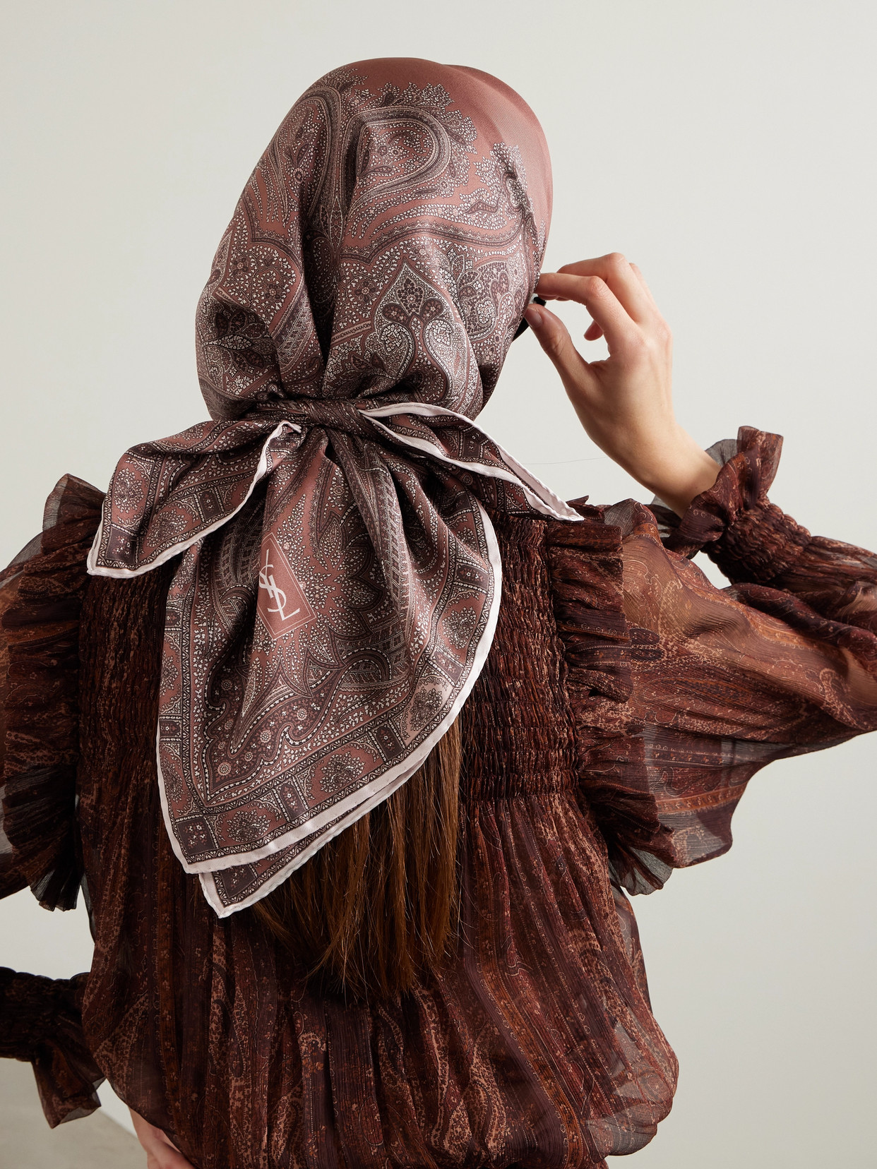 Saint Laurent Paisley-print Silk Scarf In Brown
