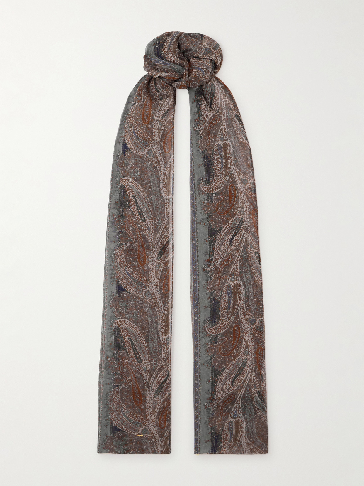 Saint Laurent Paisley-print Silk-chiffon Scarf In Gray