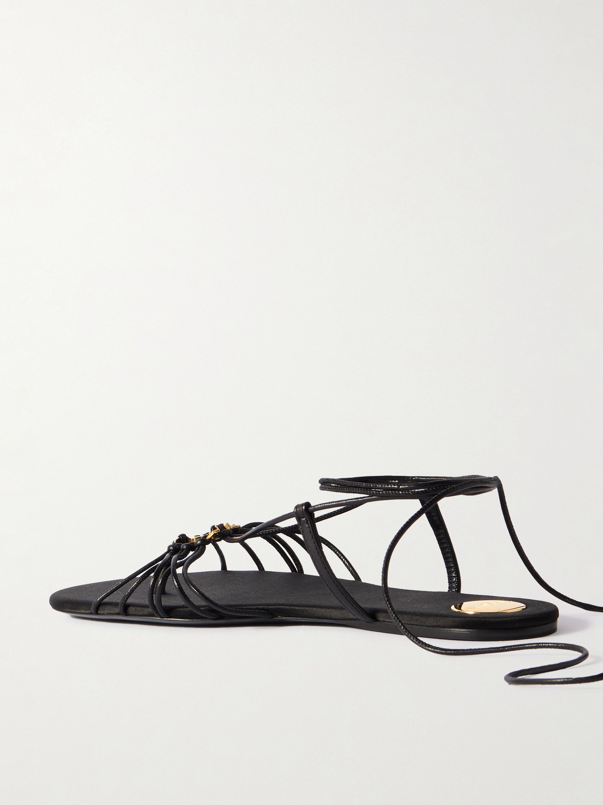Saint Laurent Black Sandals With Cassandre Logo And Laces Around The Ankle In Leather Woman In Black