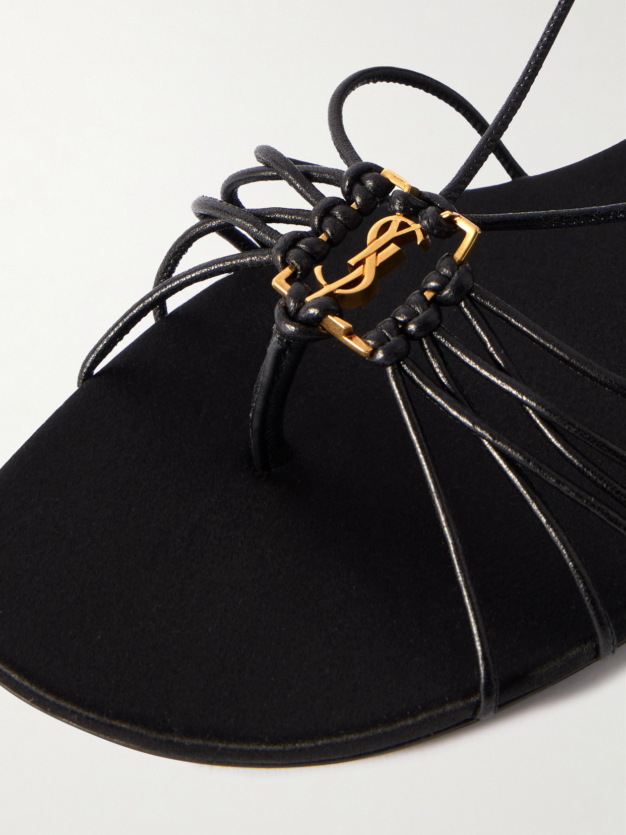 Saint Laurent Black Sandals With Cassandre Logo And Laces Around The Ankle In Leather Woman In Black