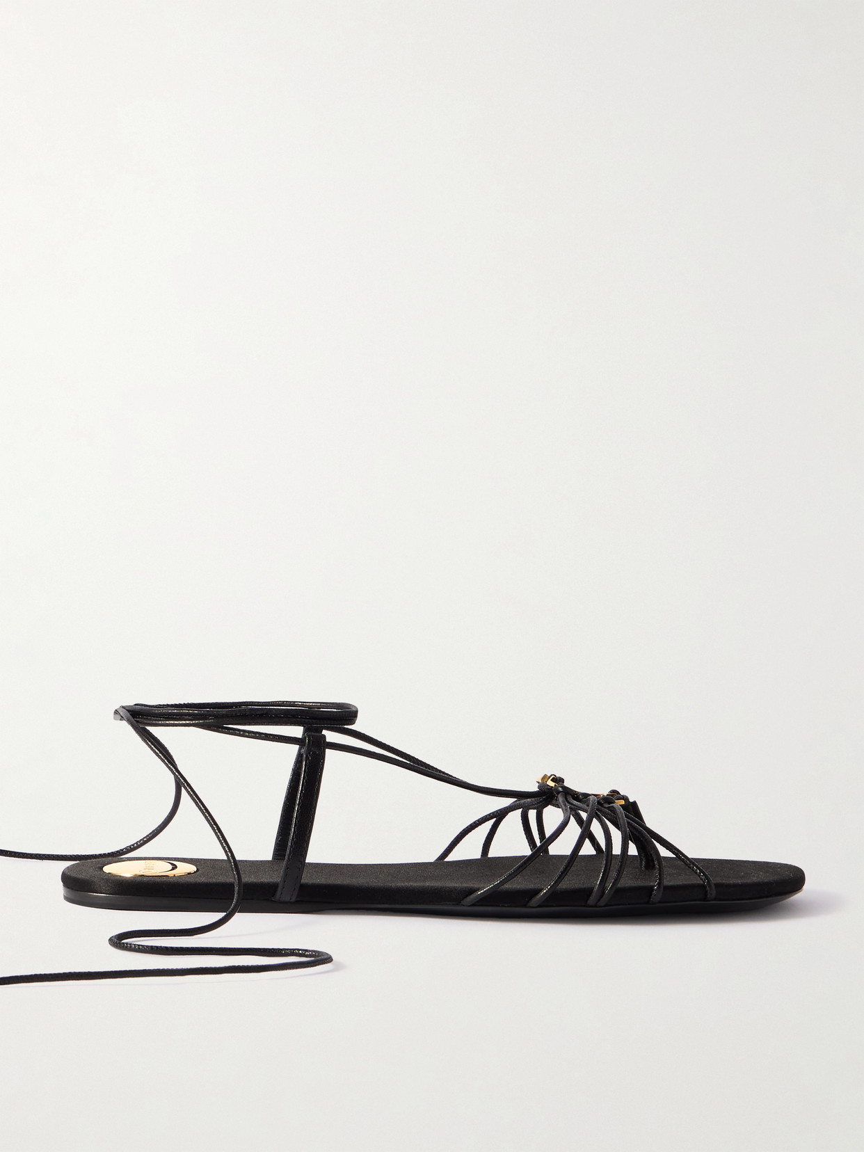 Saint Laurent Black Sandals With Cassandre Logo And Laces Around The Ankle In Leather Woman In Black