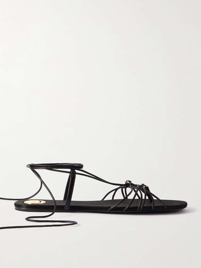 Babylone Leather Flat Sandals Black