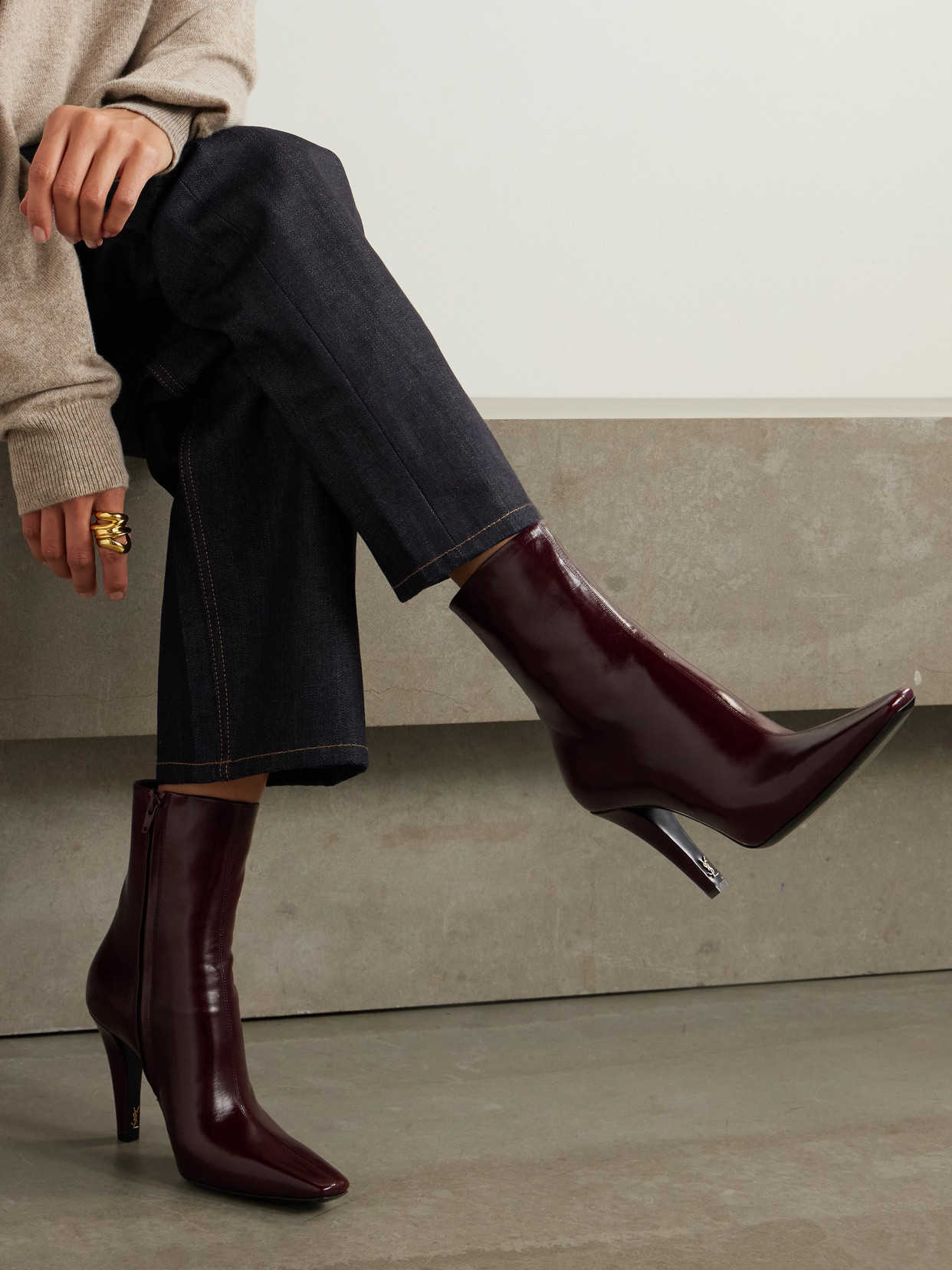 Saint Laurent Jill Patent-leather Ankle Boots In Vintage Burgundy
