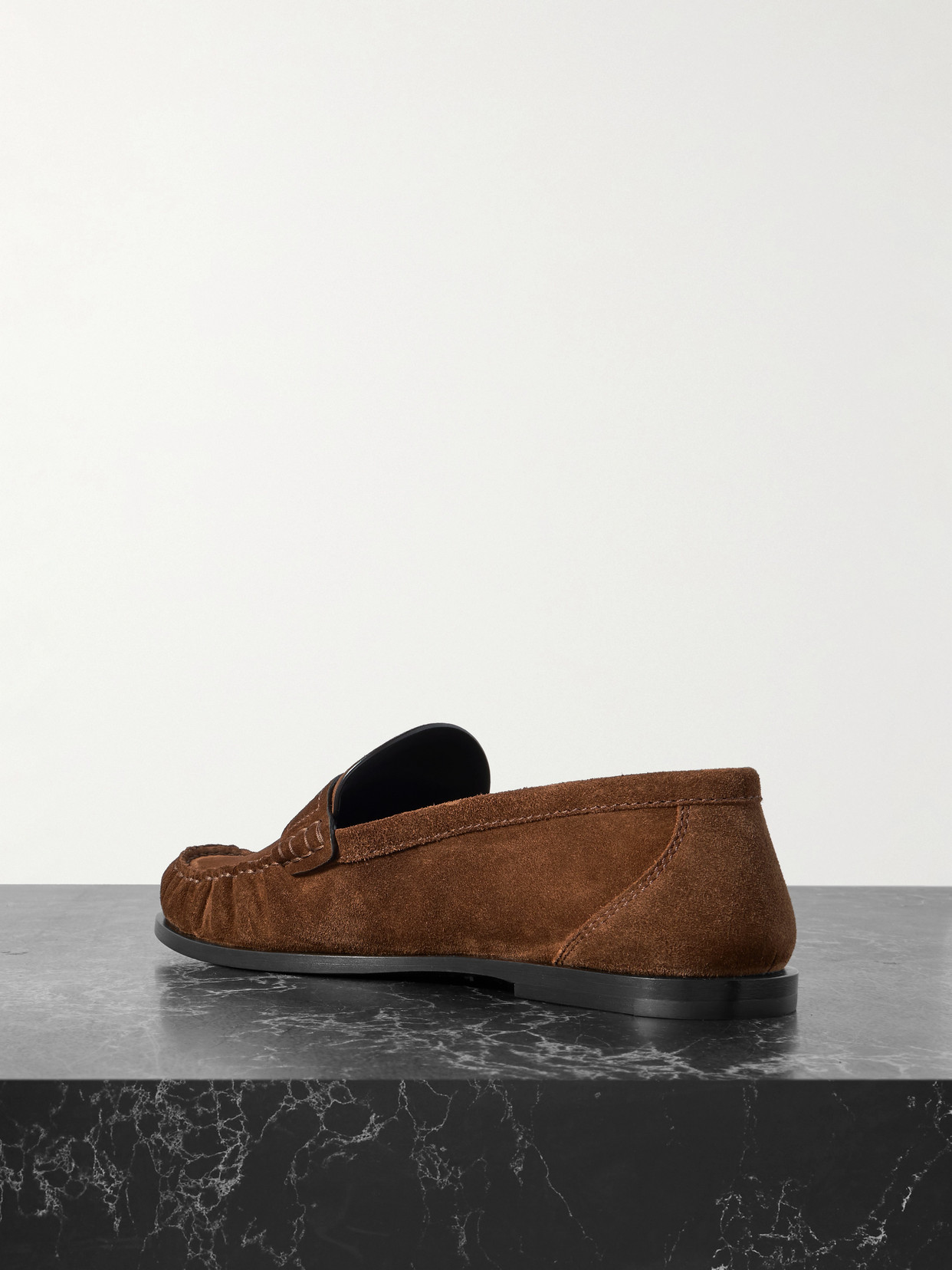 Saint Laurent Logo-embellished Suede Penny Loafers In Brown