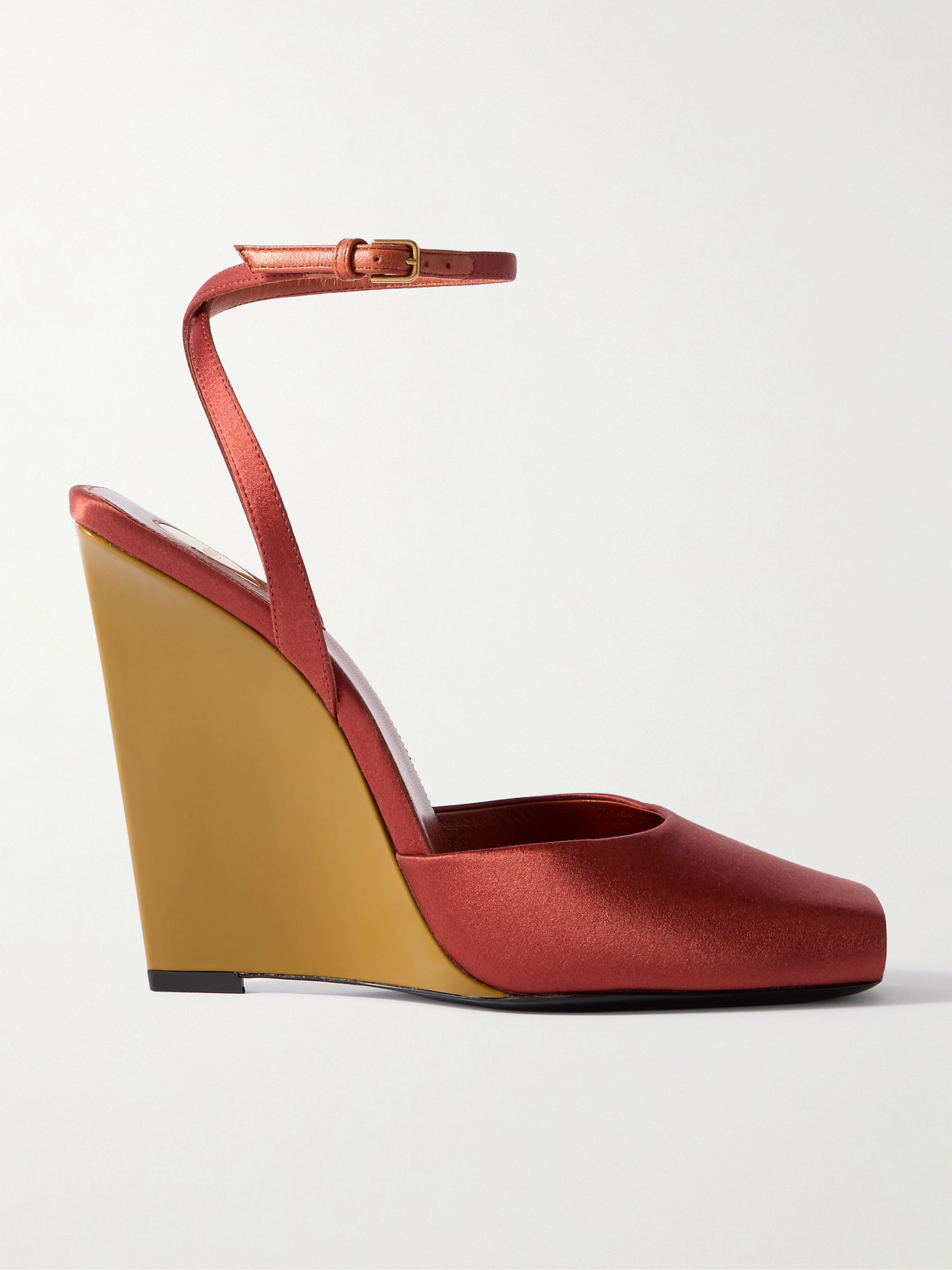 Saint Laurent Zeppe La Scandale In Satin Rust Color Women In Metallic