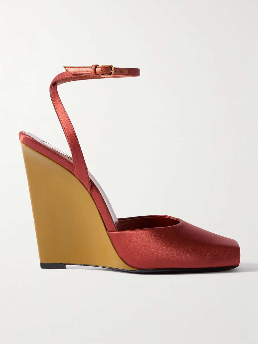Saint Laurent La Scandale Satin Wedge Sandals