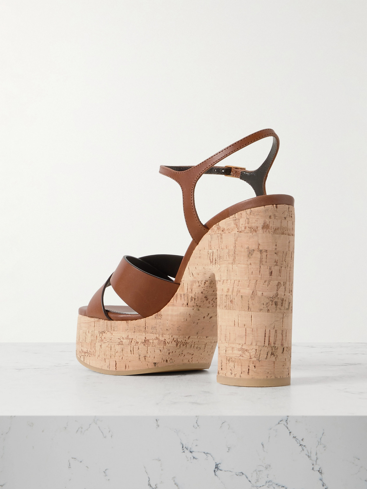 Saint Laurent Leather Bianca Platform Sandals 85 In Brown