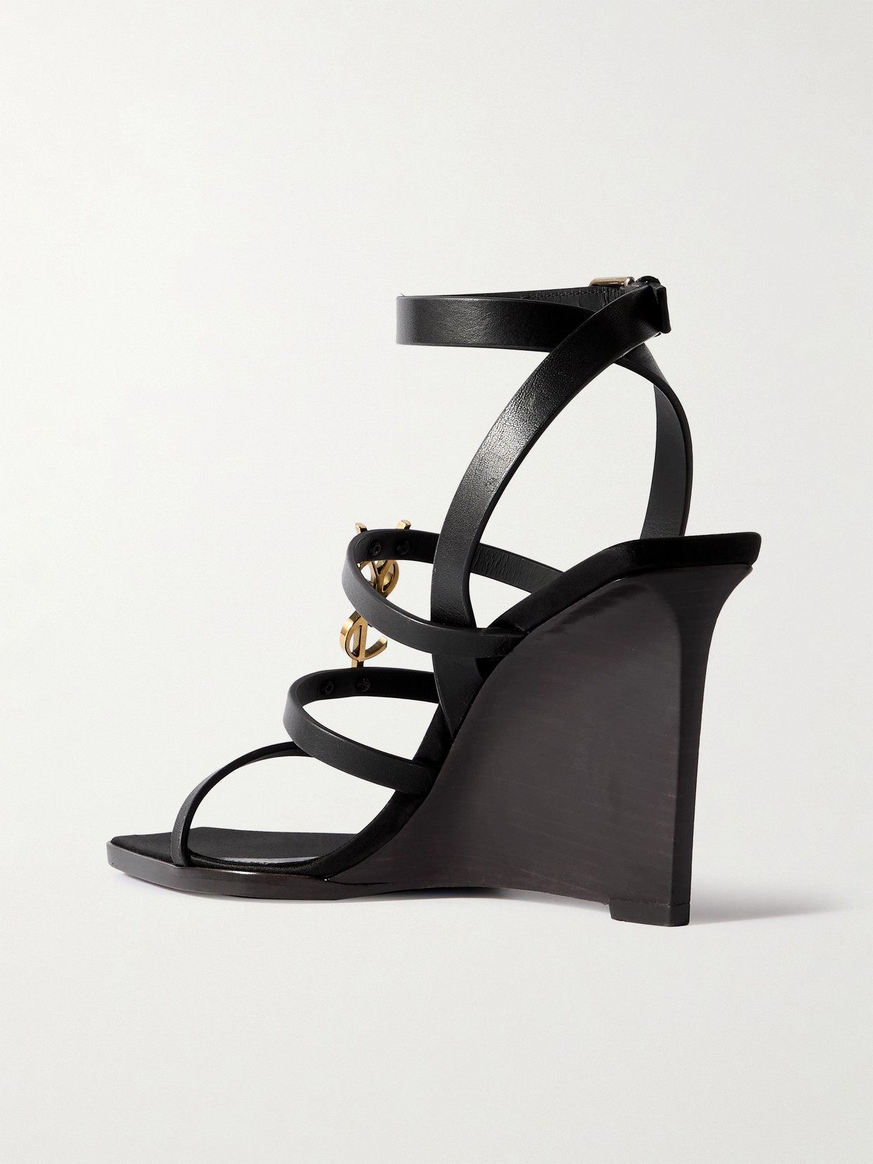 Shop Saint Laurent Cassandra Embellished Leather Sandals In Black