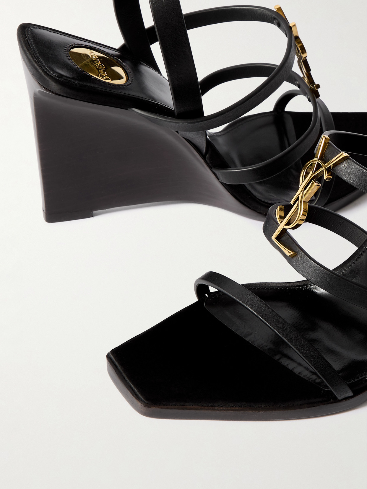 Shop Saint Laurent Cassandra Embellished Leather Sandals In Black