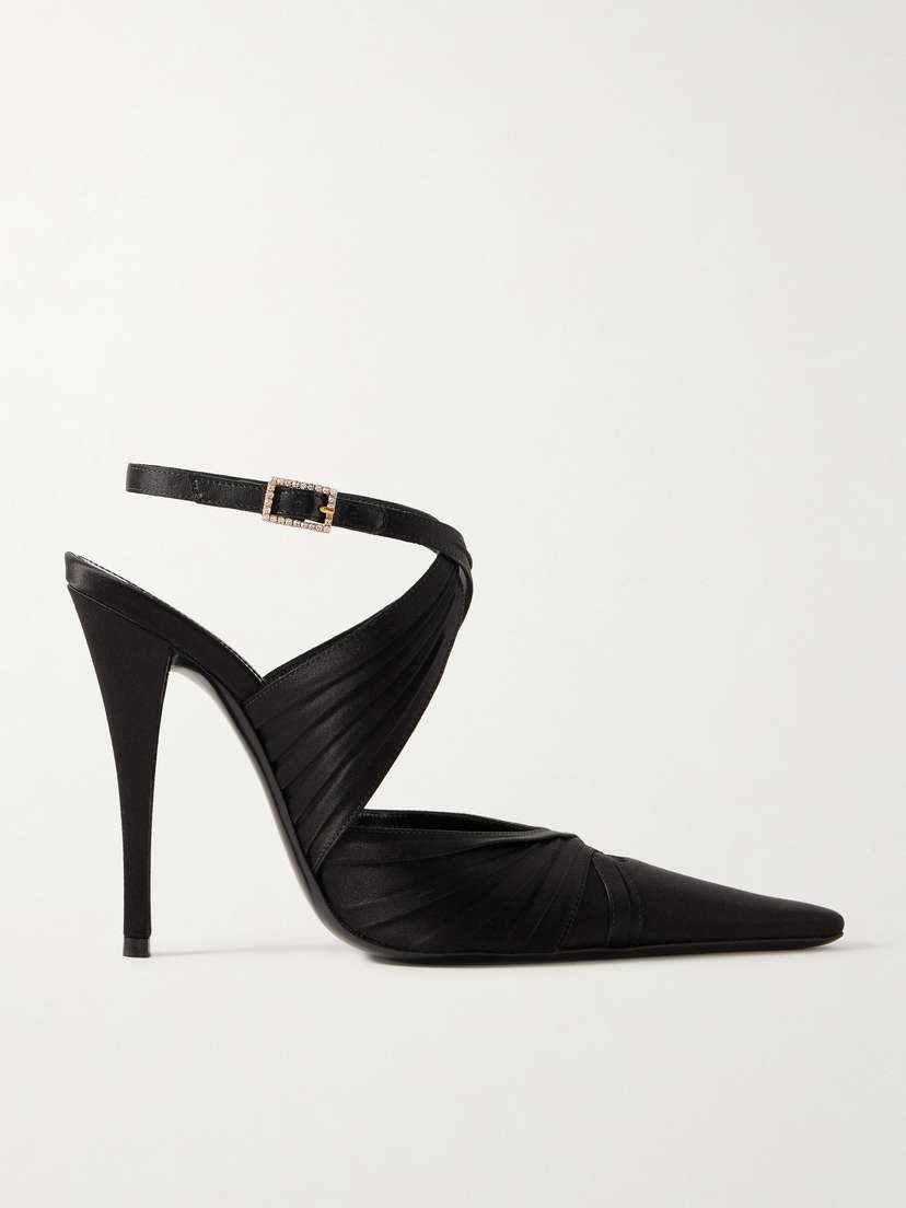 Saint Laurent Véronique Crystal-embellished Pleated Satin Pumps