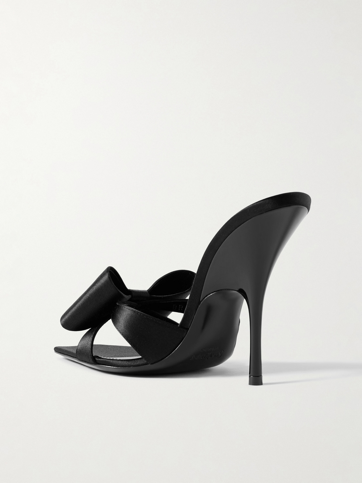 Saint Laurent Tuxedo Bow Satin Stiletto Sandals In Black