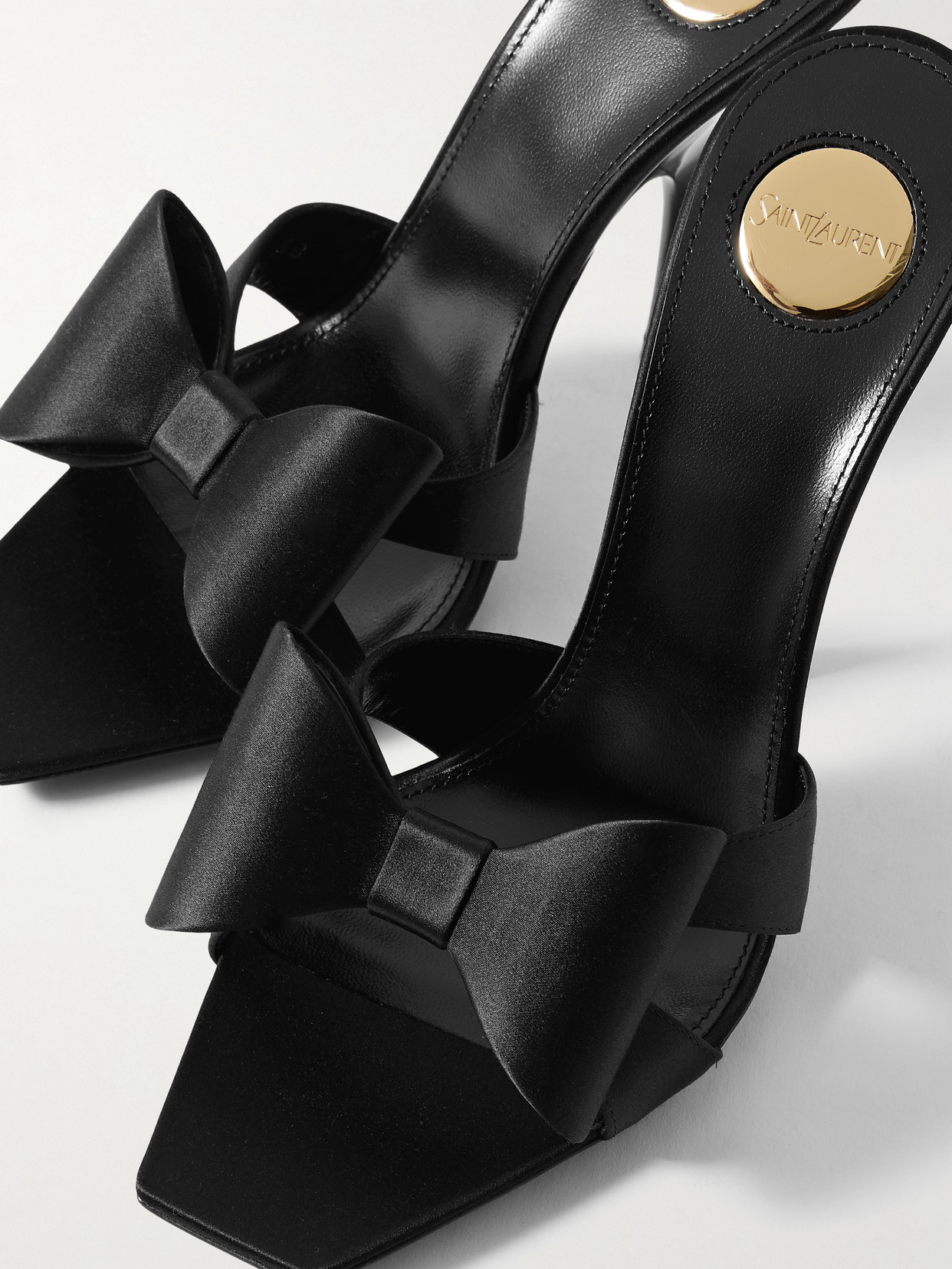 Saint Laurent Tuxedo Bow Satin Stiletto Sandals In Black