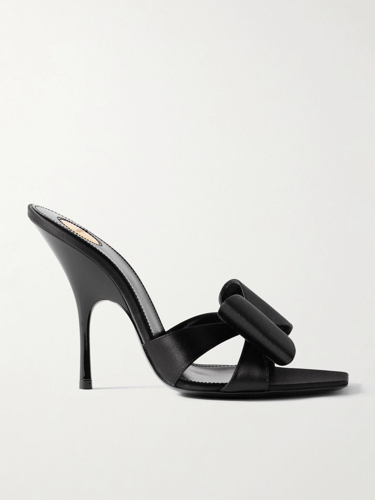 Saint Laurent Tuxedo Bow Satin Stiletto Sandals In Black