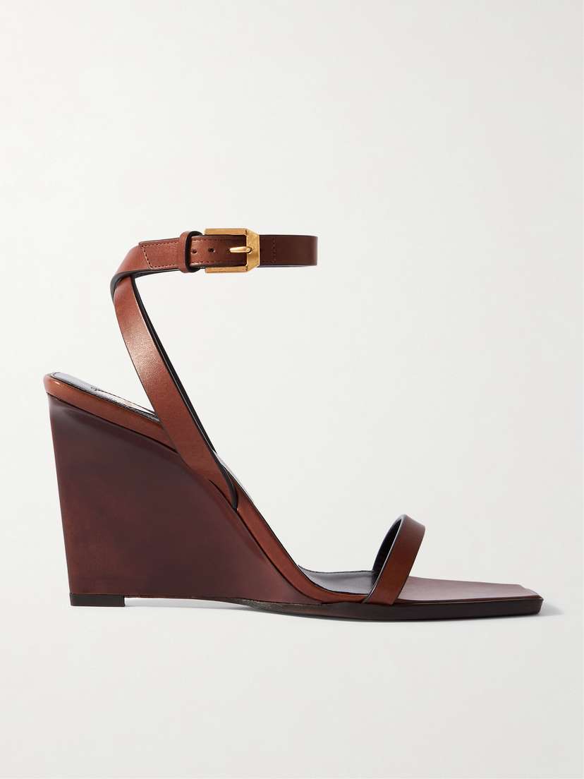 Saint Laurent May Leather Wedge Sandals