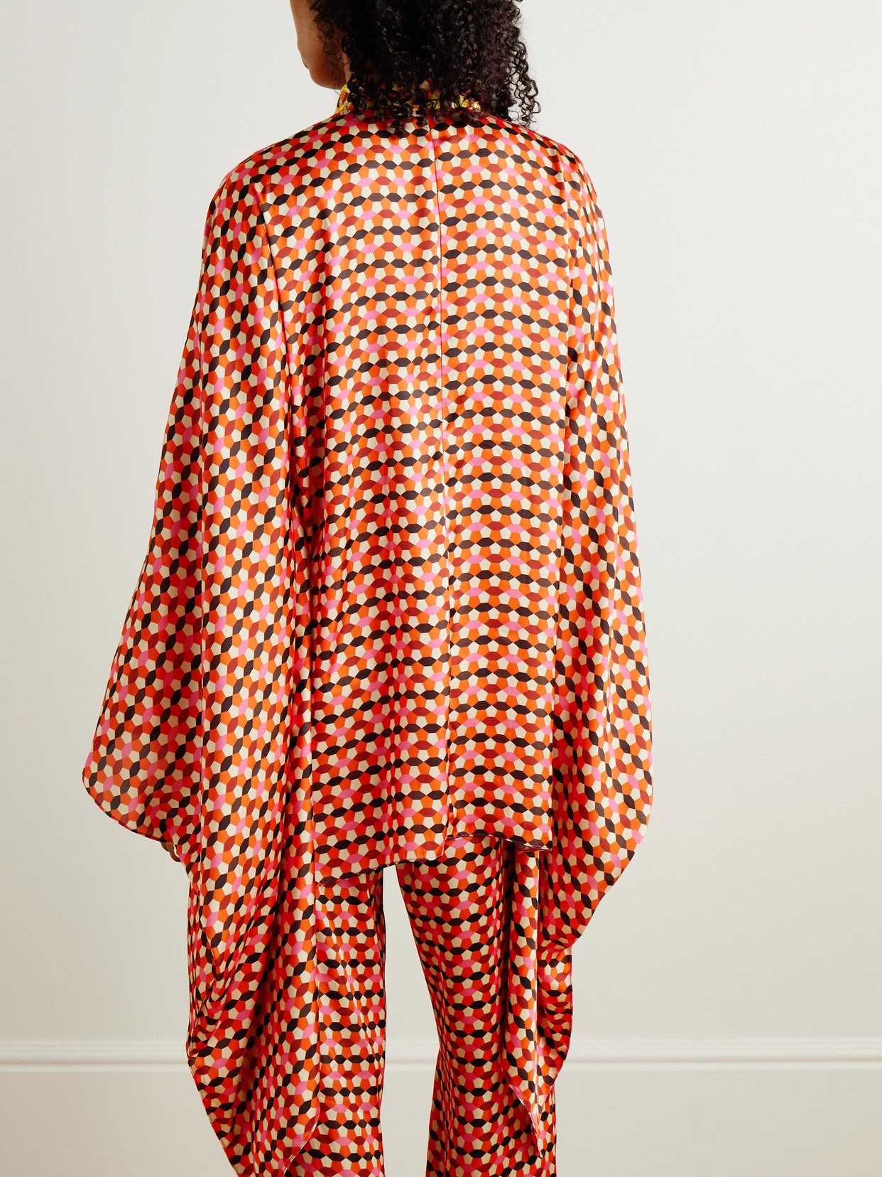 Dima Ayad Printed Satin Blouse In Orange