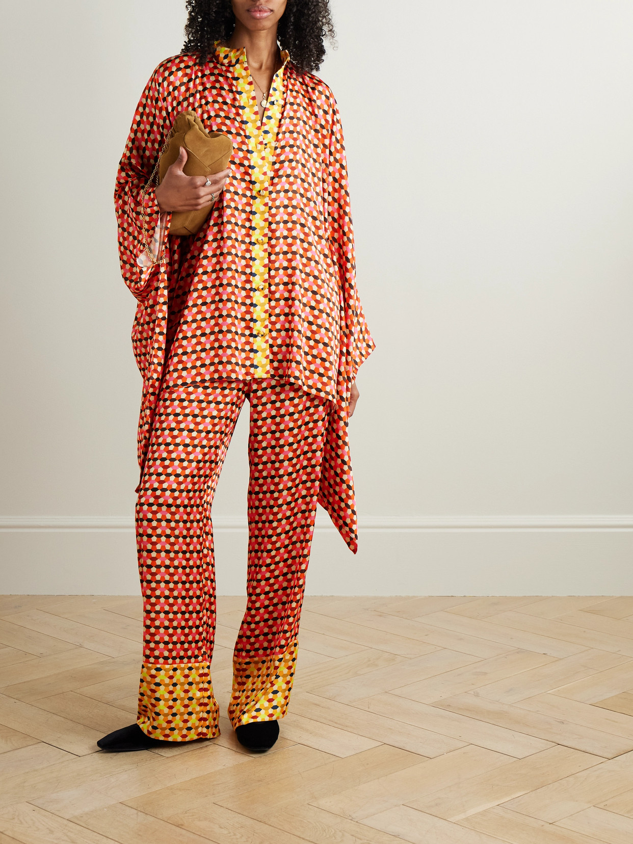 Dima Ayad Printed Satin Blouse In Orange