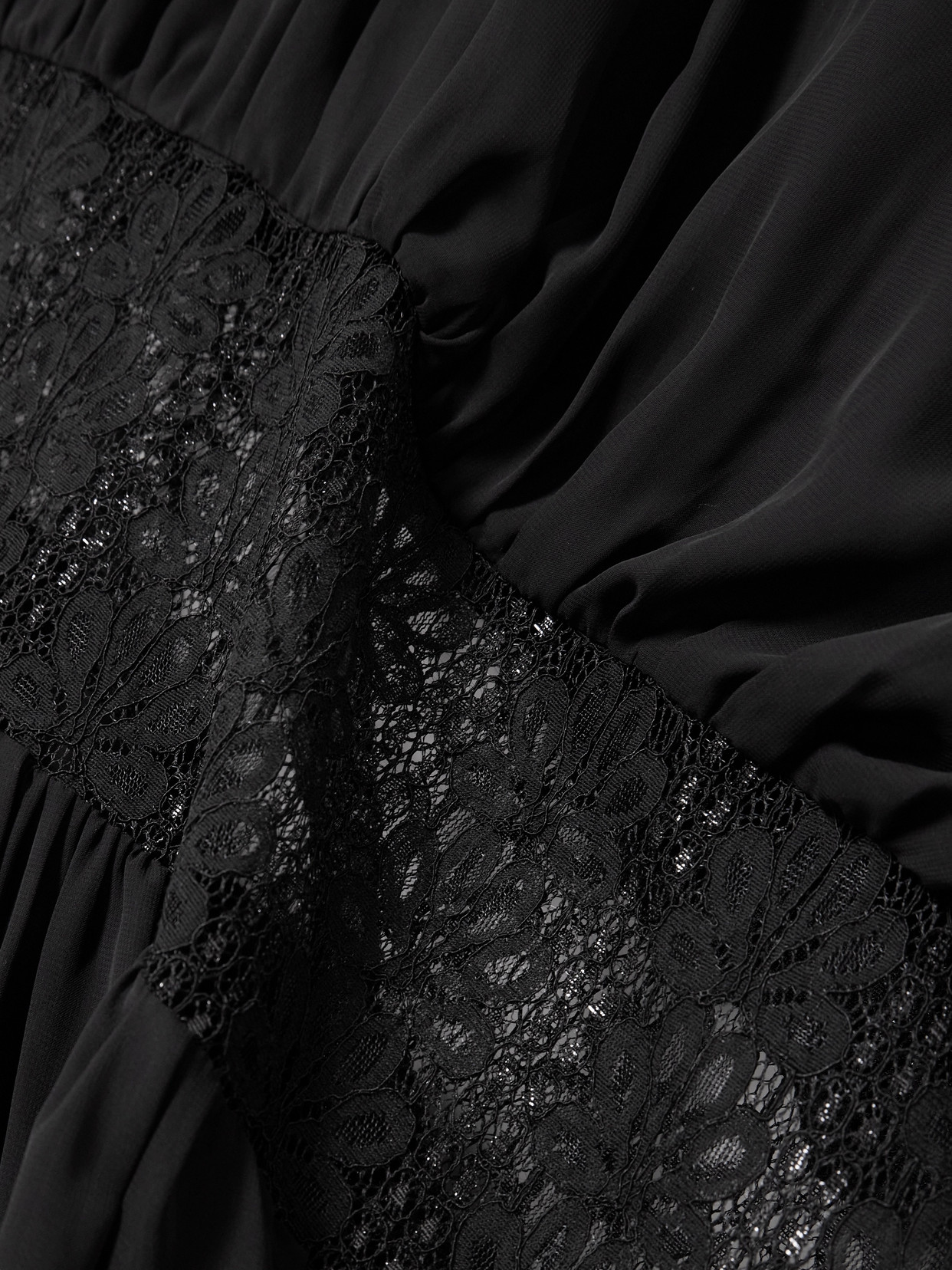 Dima Ayad One-shoulder Draped Georgette And Lace Gown In Black