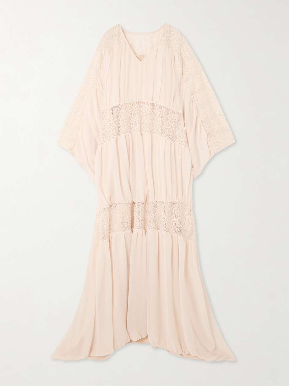 draped georgette and lace gown