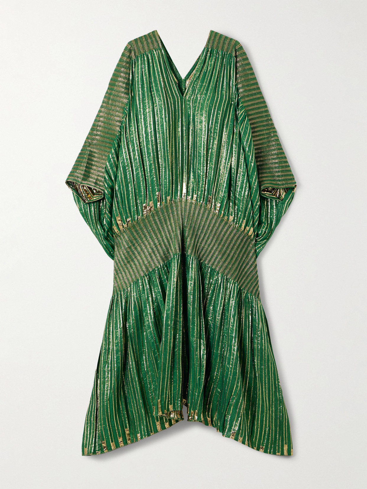 Dima Ayad Striped Metallic Voile And Stretch-knit Kaftan In Green