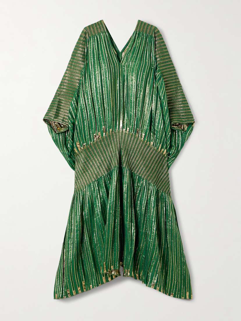 Dima Ayad Striped Metallic Voile And Stretch-knit Kaftan