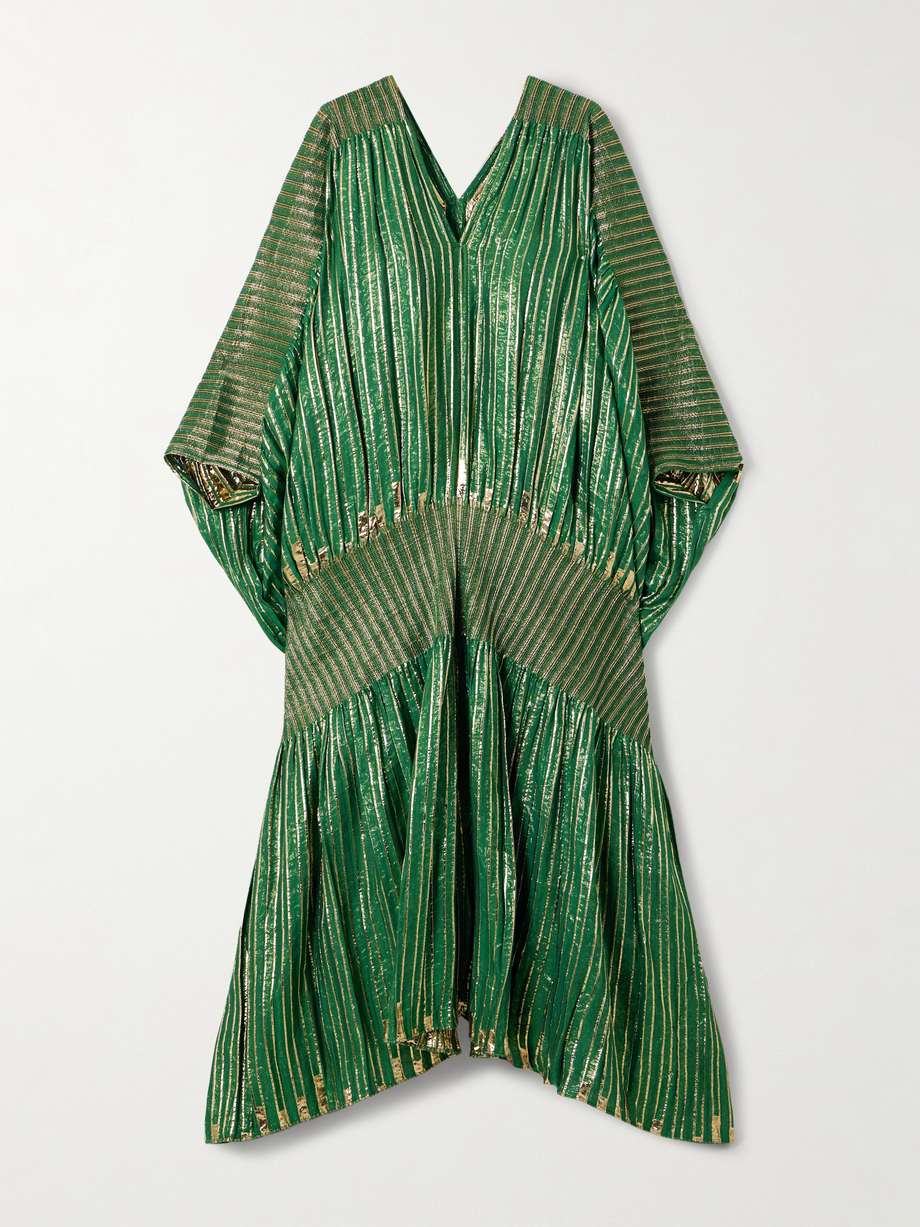 striped metallic voile and stretch-knit kaftan