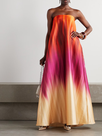 Dima Ayad Oversized strapless ombré pleated taffeta gown