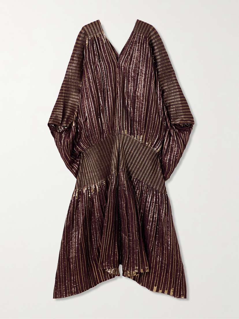 Dima Ayad Striped Metallic Voile And Stretch-knit Kaftan