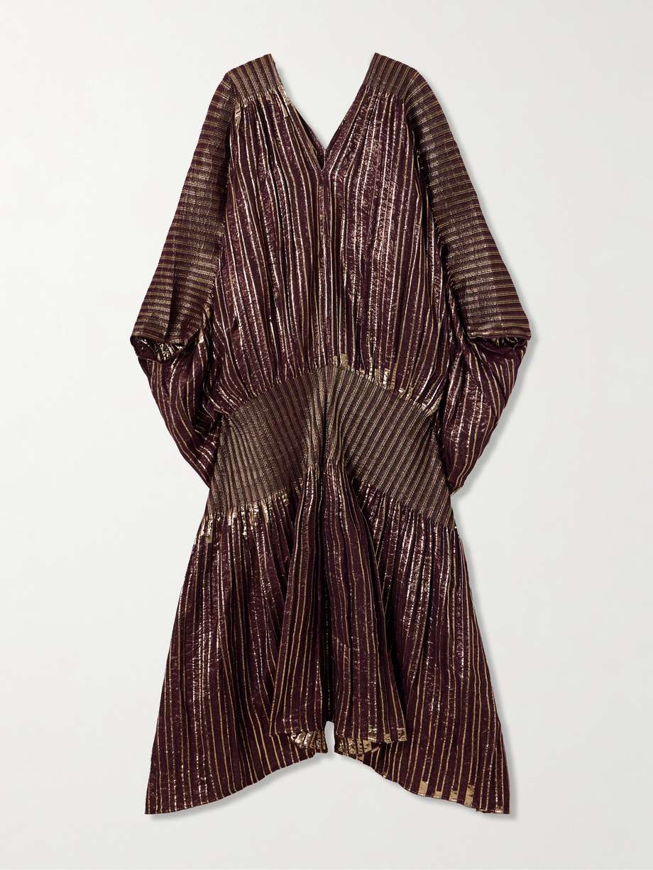 striped metallic voile and stretch-knit kaftan