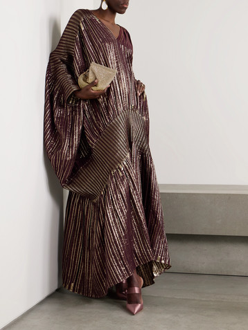 Dima Ayad Striped metallic voile and stretch-knit kaftan
