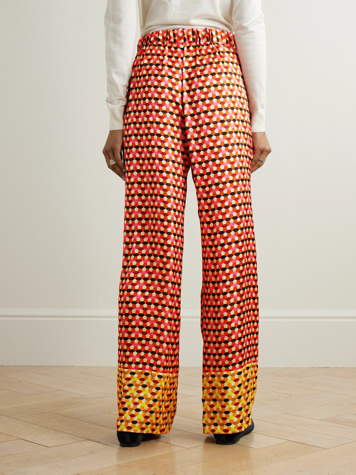 Dima Ayad Printed Satin Wide-leg Pants In Orange