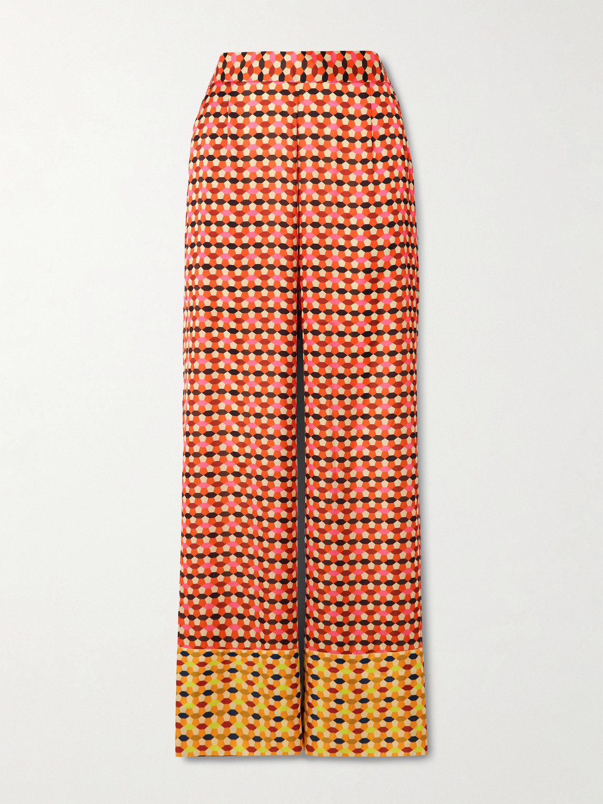 Dima Ayad Printed Satin Wide-leg Trousers In Orange