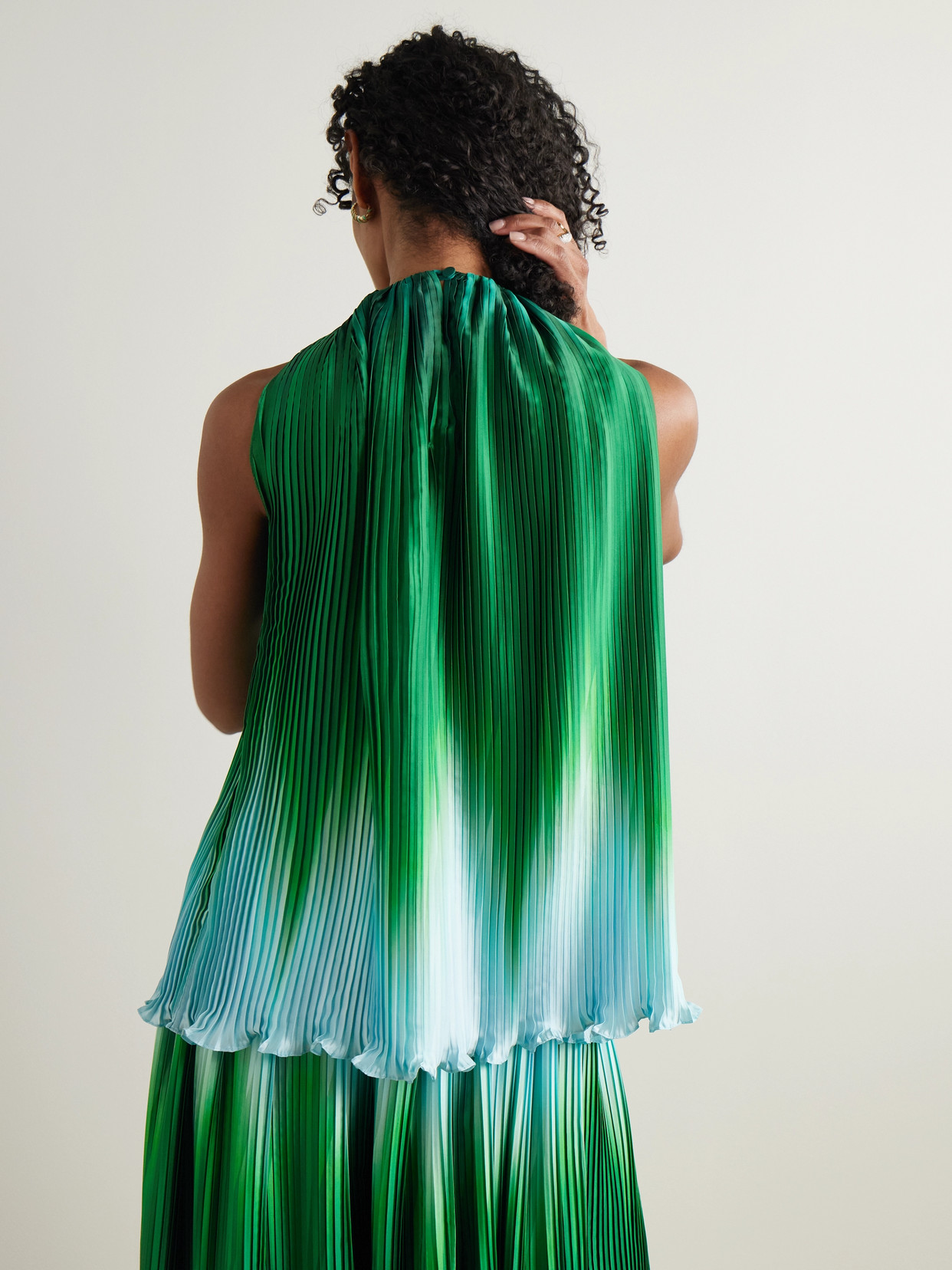 Ombré Plissé-Taffeta Halterneck Top