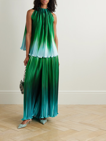 Dima Ayad Ombré plissé-taffeta halterneck top