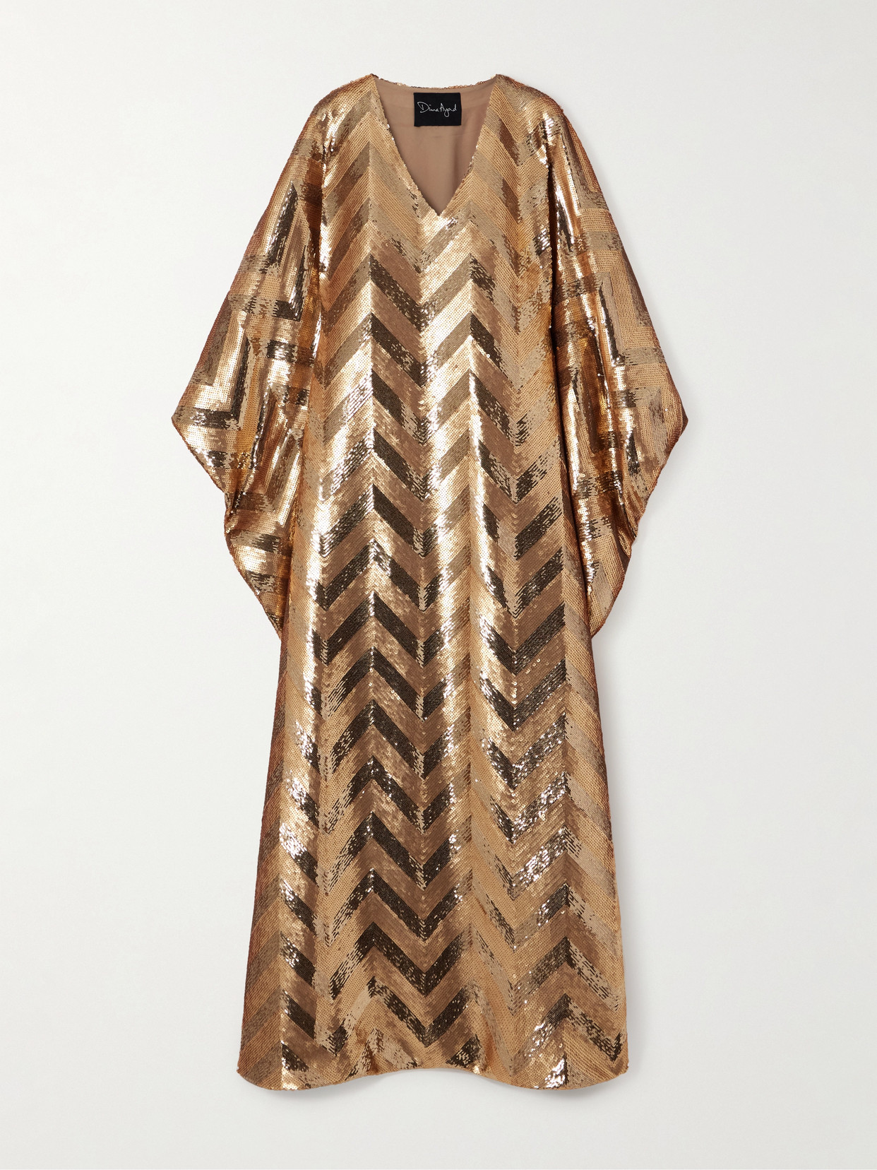 Dima Ayad Sequined Jersey Gown In Gold
