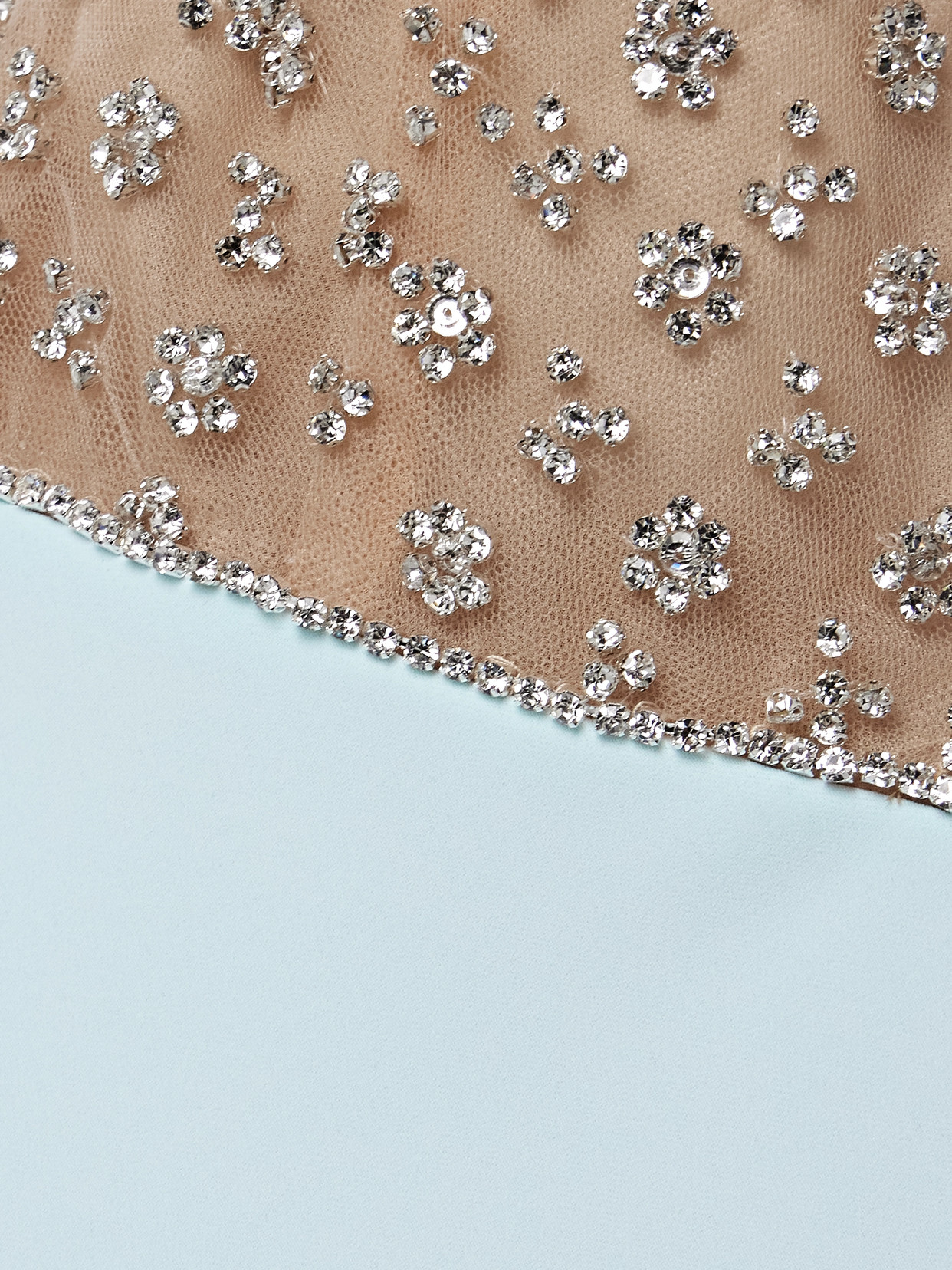 COSTARELLOS DANIA CRYSTAL-EMBELLISHED TULLE-TRIMMED CREPE GOWN