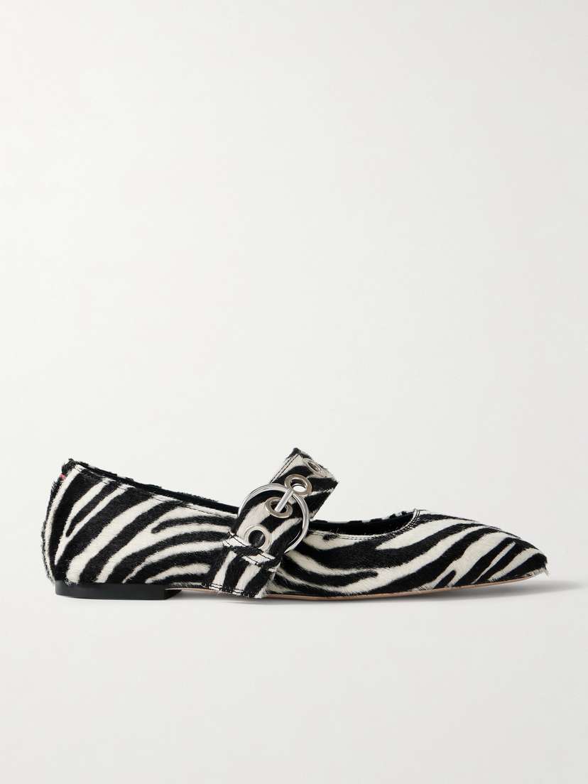 aeyde Uma Embellished Zebra-print Pony Hair Mary Jane Ballet Flats
