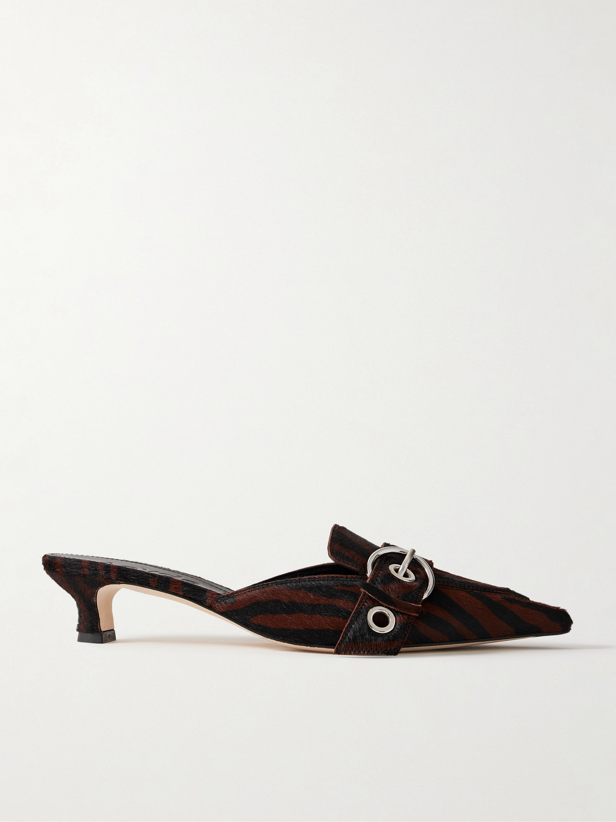 Aeyde Danielle Buckle-embellished Zebra-print Pony Hair Mules