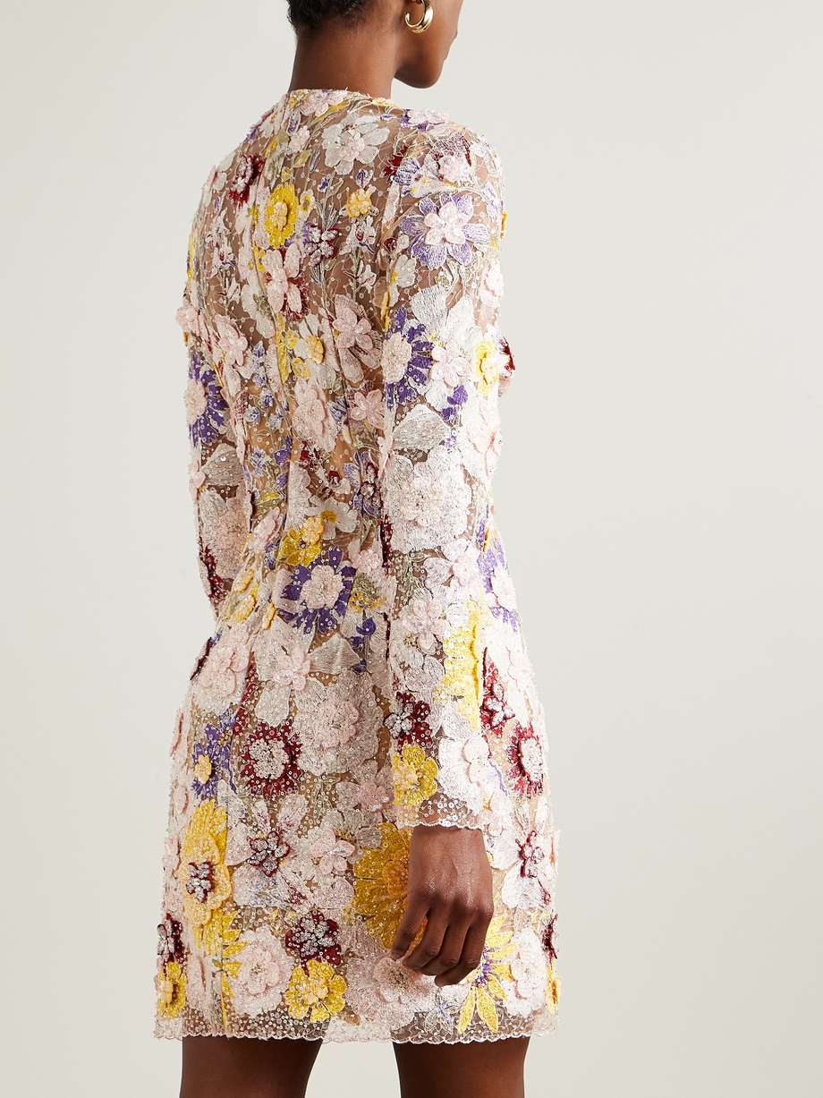 zarina appliquéd embellished embroidered tulle mini dress