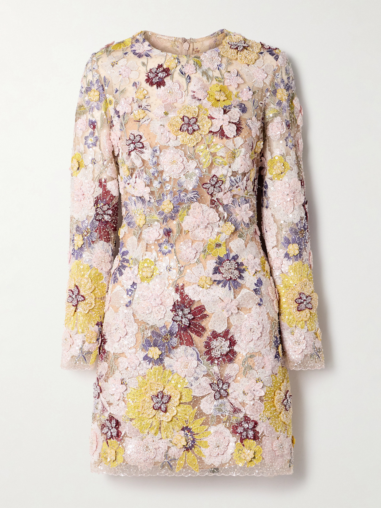 Costarellos Zarina Appliquéd Embellished Embroidered Tulle Mini Dress In Neutrals
