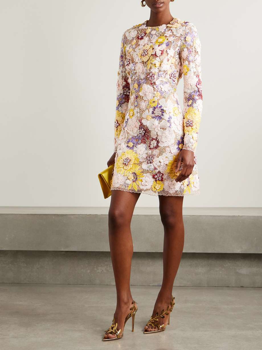 zarina appliquéd embellished embroidered tulle mini dress