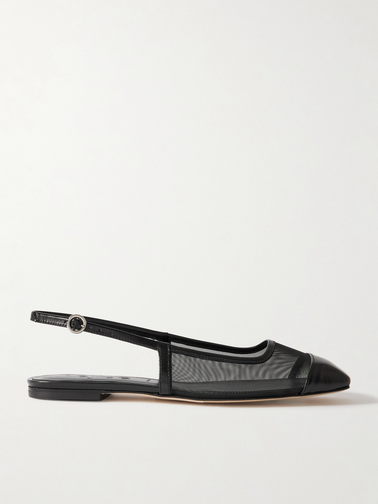 Aeyde Geraldine Leather-trimmed Mesh Slingback Ballet Flats In Black