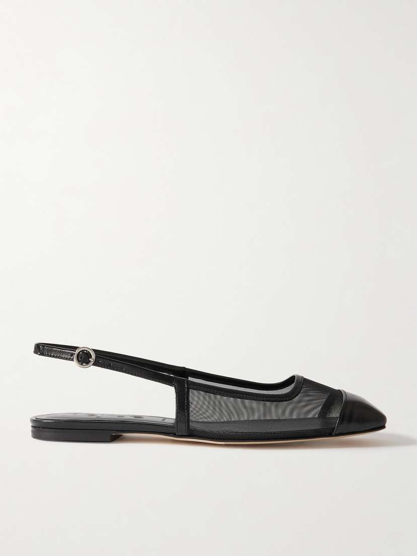 aeyde Geraldine Leather-trimmed Mesh Slingback Ballet Flats