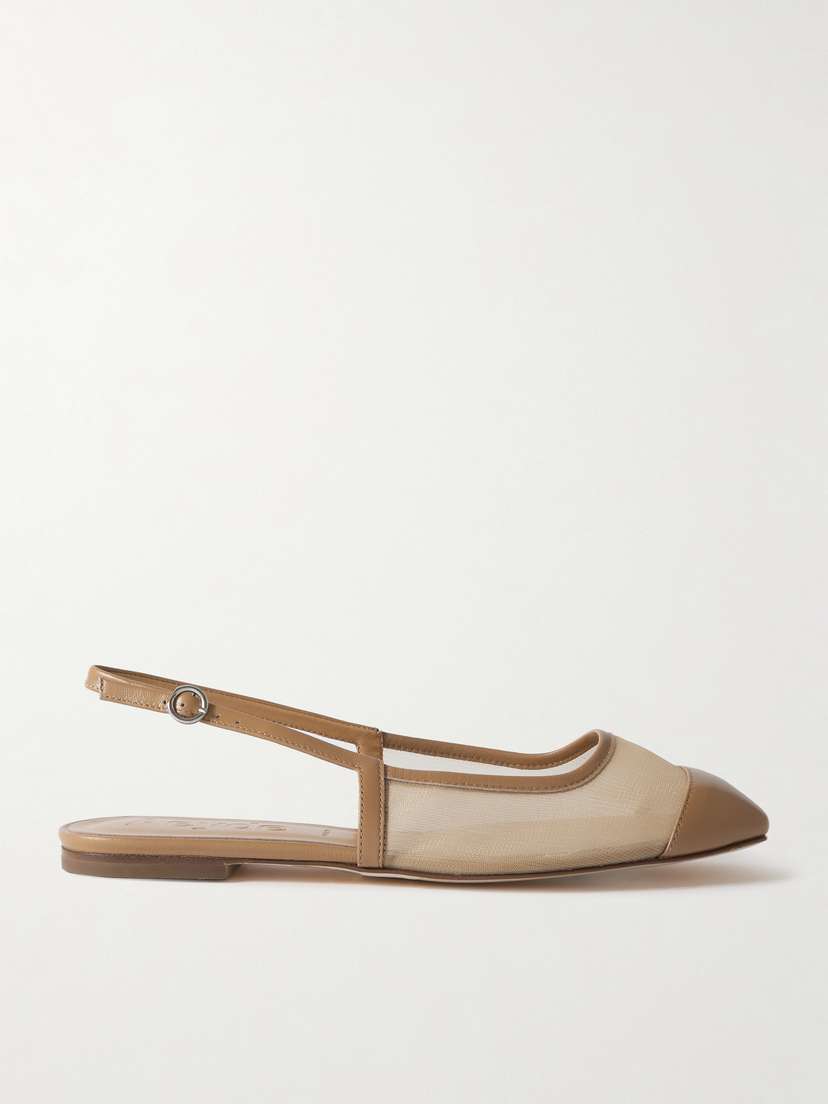 aeyde Geraldine Leather-trimmed Mesh Slingback Ballet Flats