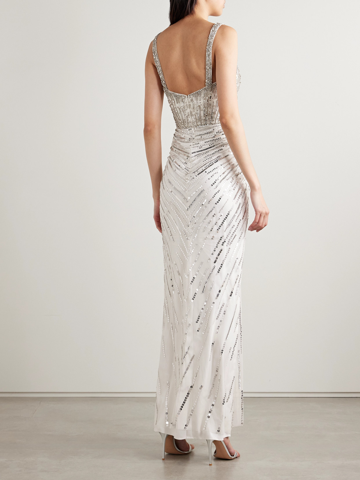 Jenny Packham Chrissy Draped Embellished Tulle Gown In Off-white