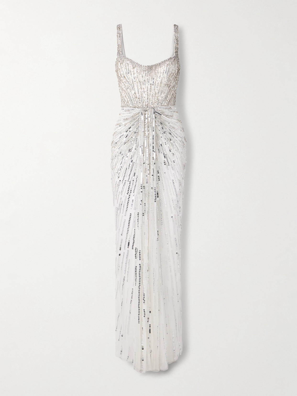 Jenny Packham Chrissy Draped Embellished Tulle Gown In Off-white