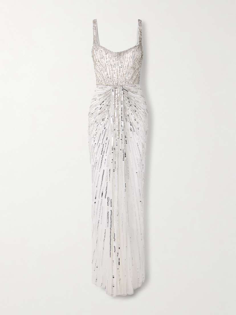 Jenny Packham Chrissy Draped Embellished Tulle Gown
