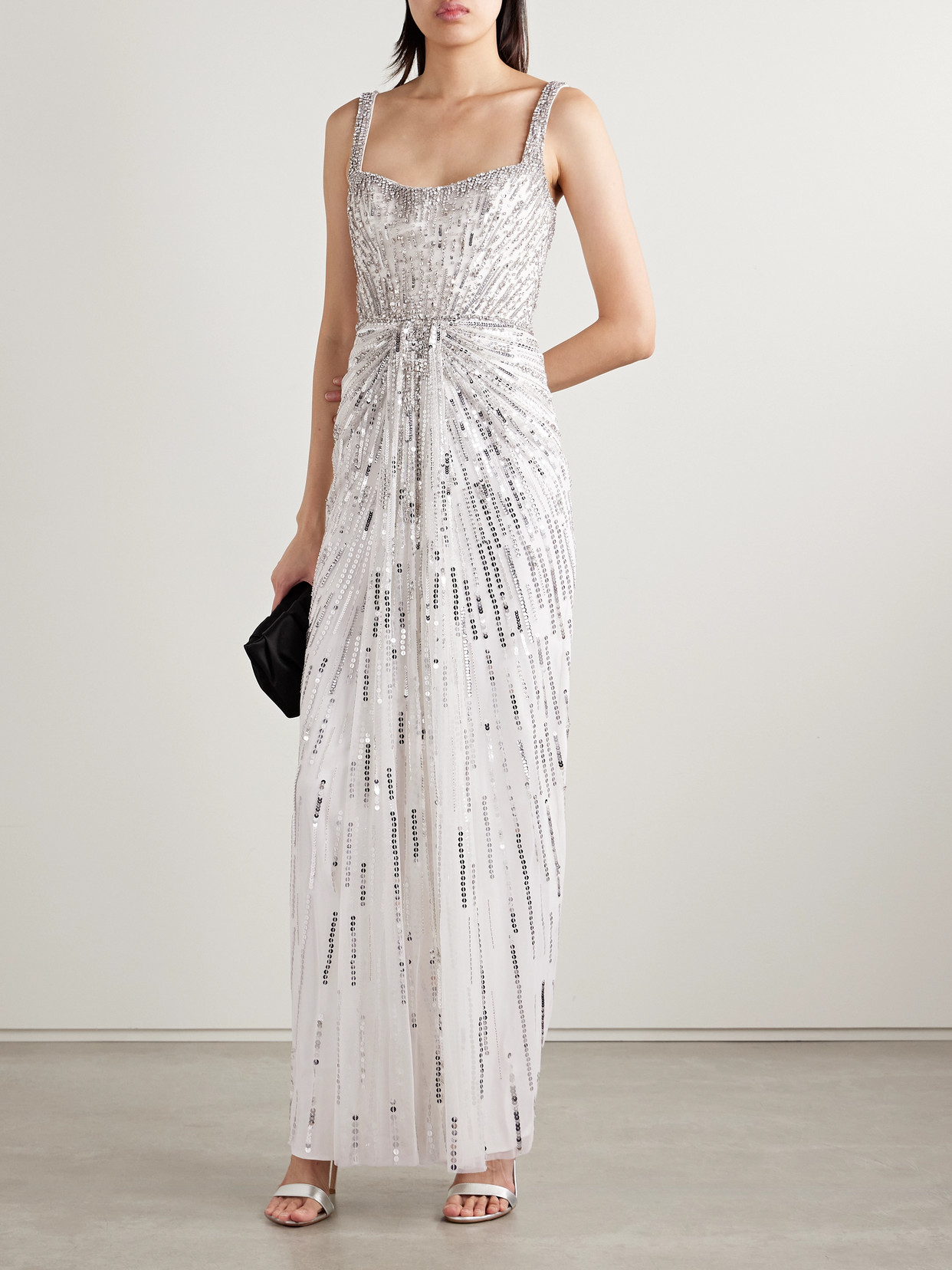 Jenny Packham Chrissy Draped Embellished Tulle Gown In Off-white