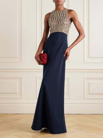 Jenny Packham Dewdrop crystal-embellished tulle-trimmed crepe gown