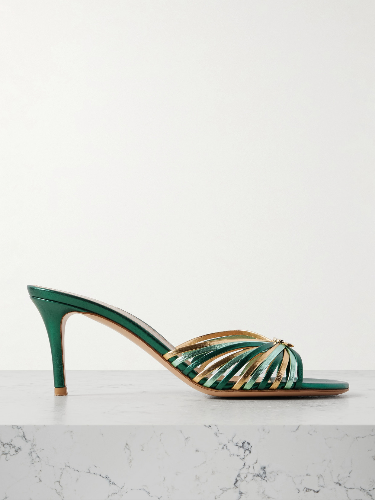 Gianvito Rossi 70 Logo-embellished Metallic Leather Mules In Green